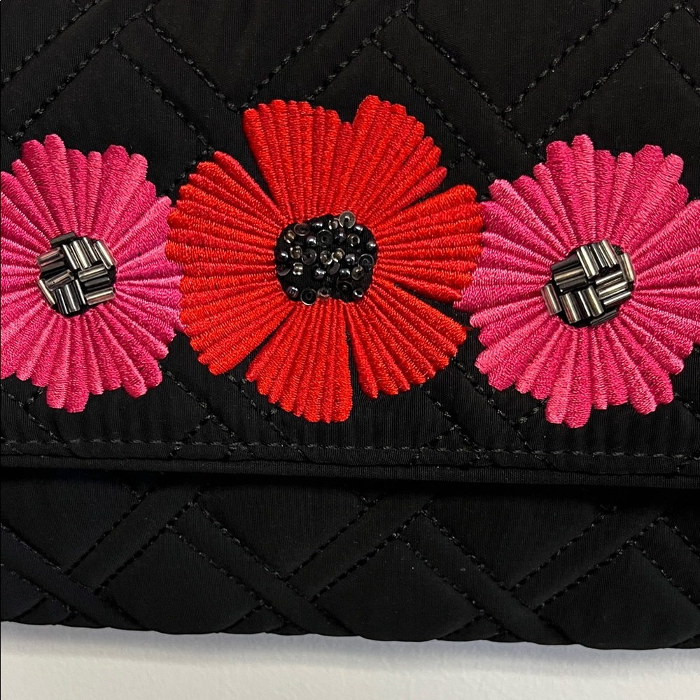 Women's Vera Bradley Black Chain Shoulder Bag with Pink & Red Floral Embroidery - Picture 2 of 6